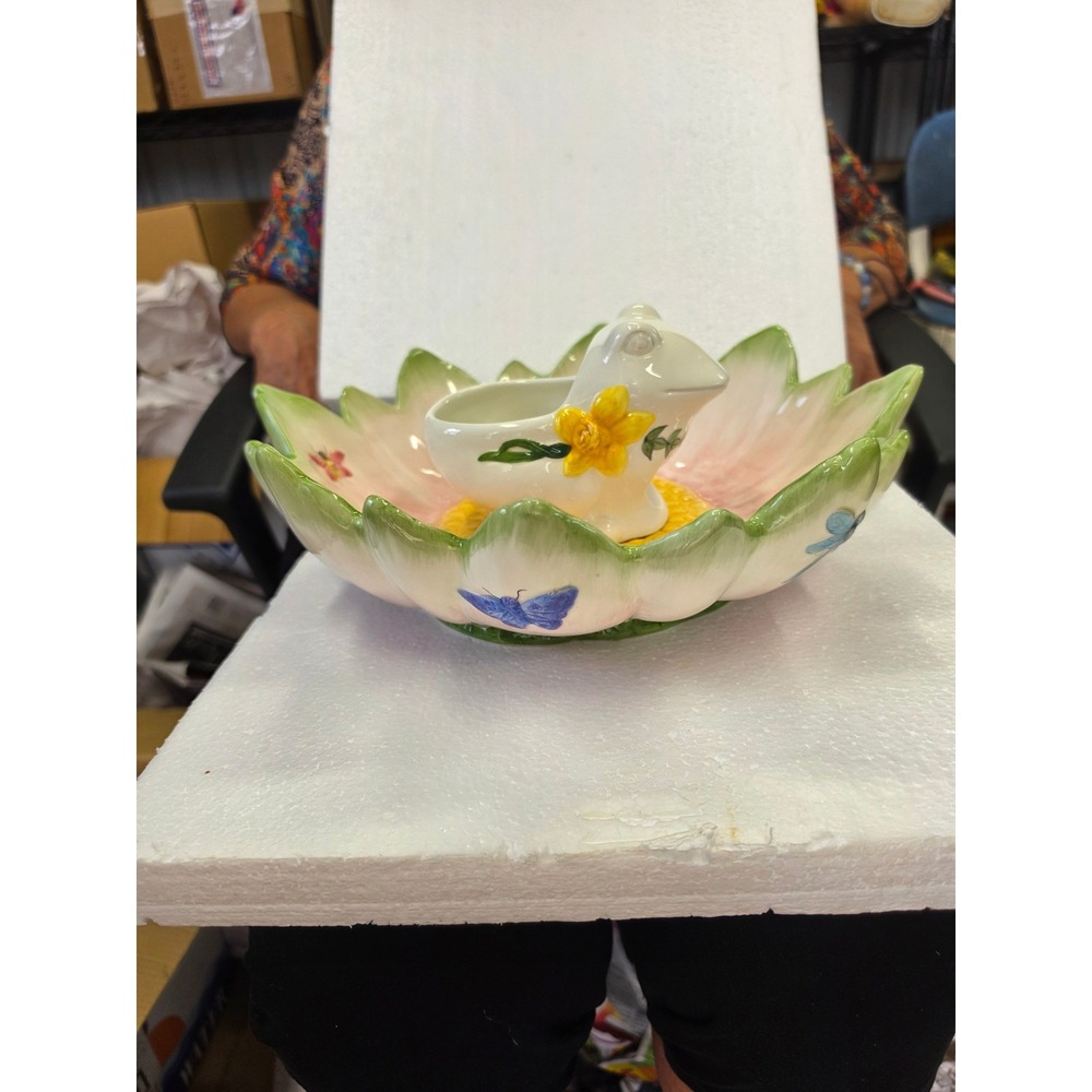Portmeirion Botanic Garden 2 Pc Chip N Dip Set Flower Bowl Frog Dip Bowl 12"